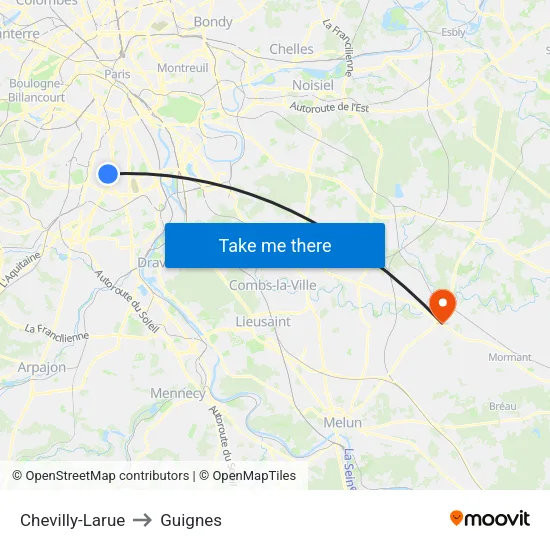 Chevilly-Larue to Guignes map