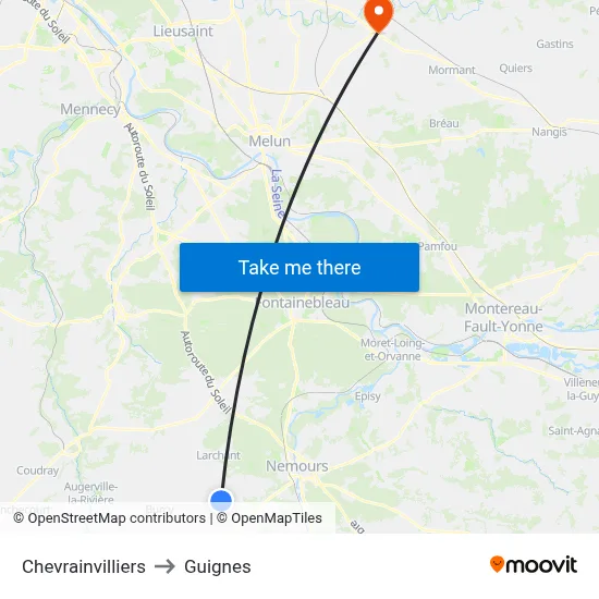 Chevrainvilliers to Guignes map
