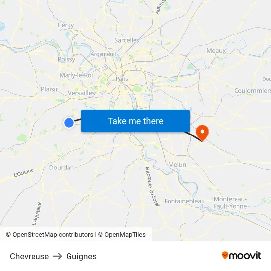 Chevreuse to Guignes map