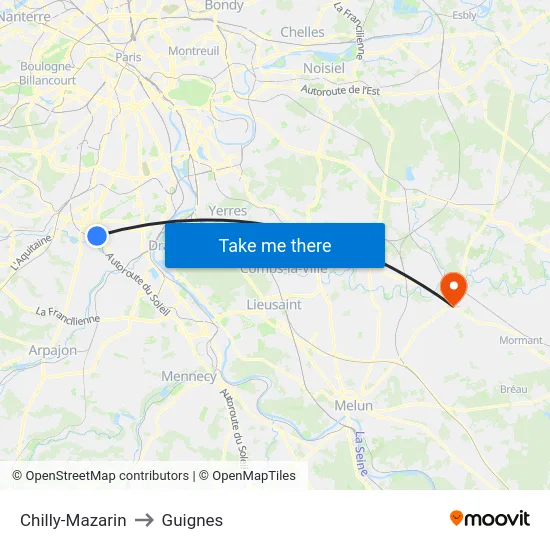 Chilly-Mazarin to Guignes map