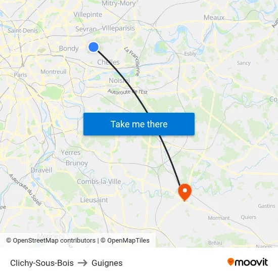 Clichy-Sous-Bois to Guignes map