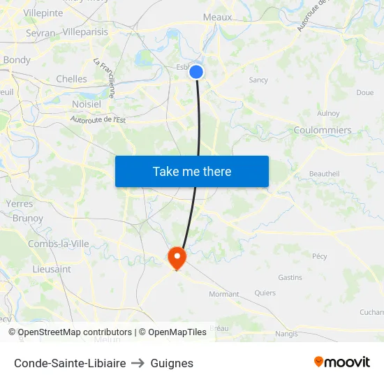 Conde-Sainte-Libiaire to Guignes map
