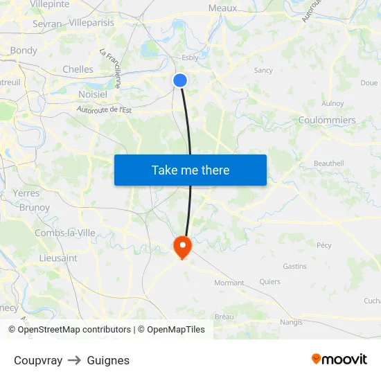 Coupvray to Guignes map