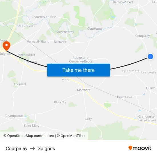 Courpalay to Guignes map