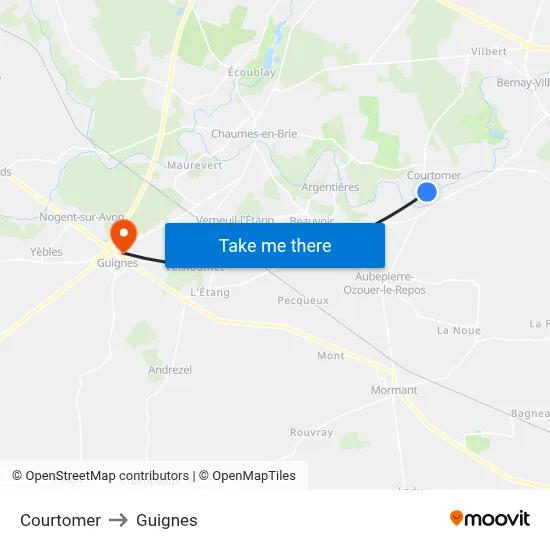 Courtomer to Guignes map
