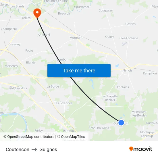 Coutencon to Guignes map