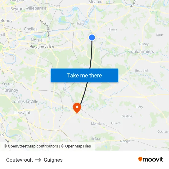 Coutevroult to Guignes map