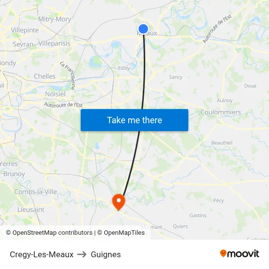 Cregy-Les-Meaux to Guignes map