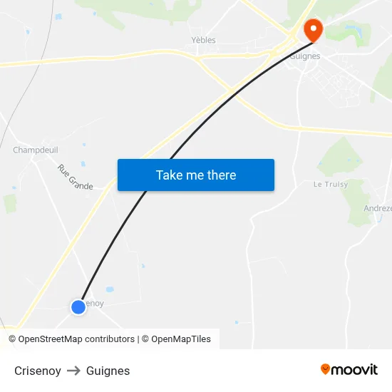 Crisenoy to Guignes map