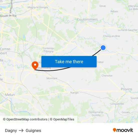 Dagny to Guignes map