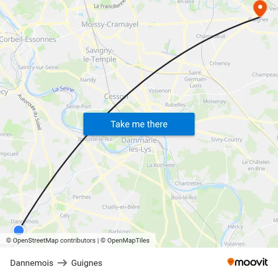 Dannemois to Guignes map