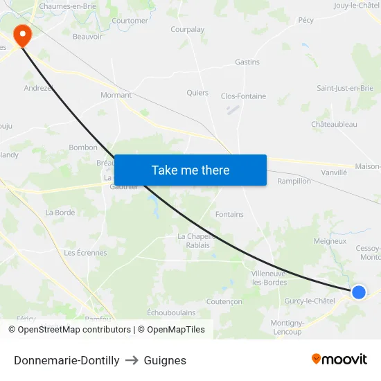 Donnemarie-Dontilly to Guignes map