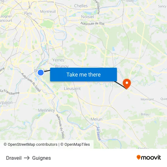 Draveil to Guignes map