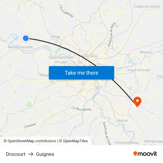 Drocourt to Guignes map