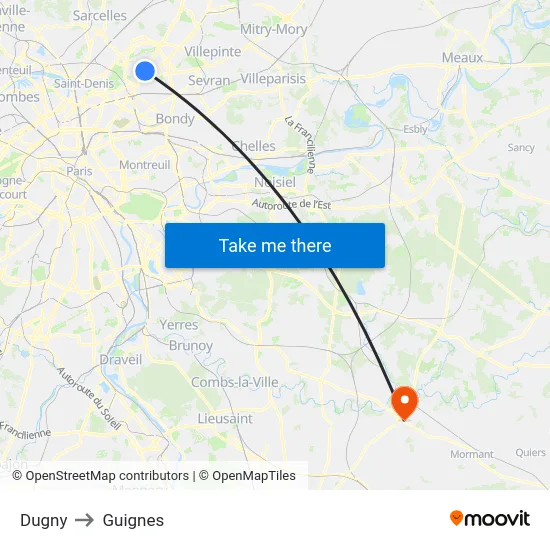 Dugny to Guignes map