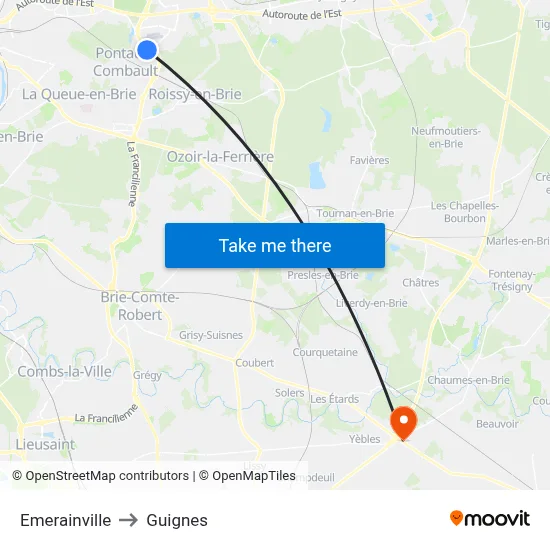 Emerainville to Guignes map