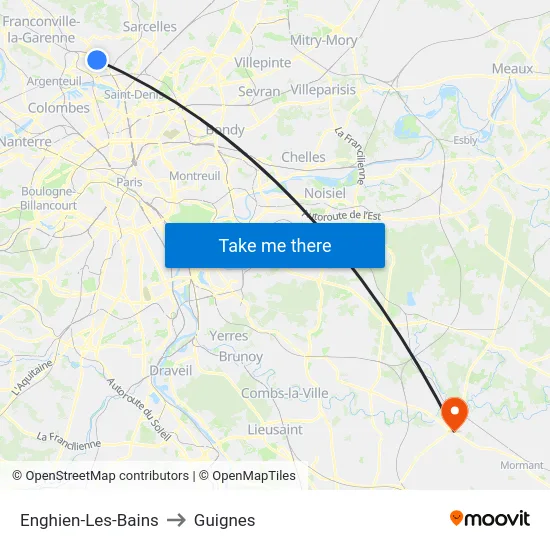 Enghien-Les-Bains to Guignes map