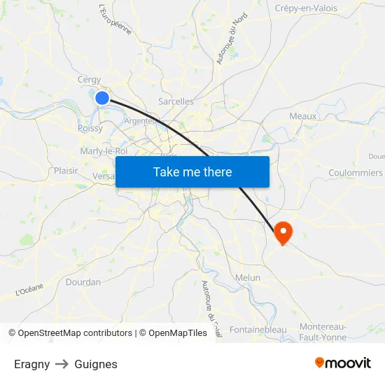 Eragny to Guignes map