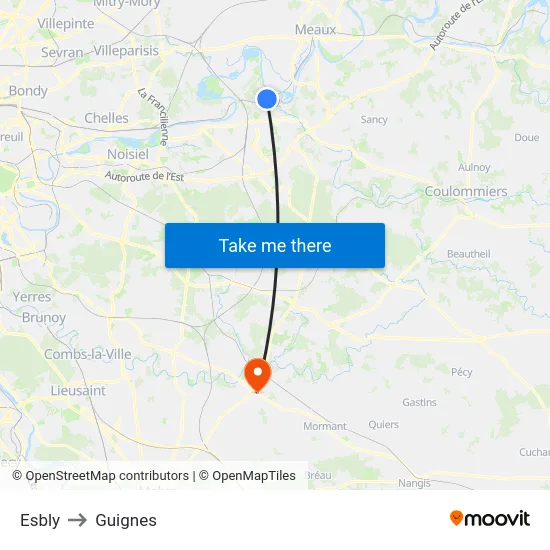 Esbly to Guignes map