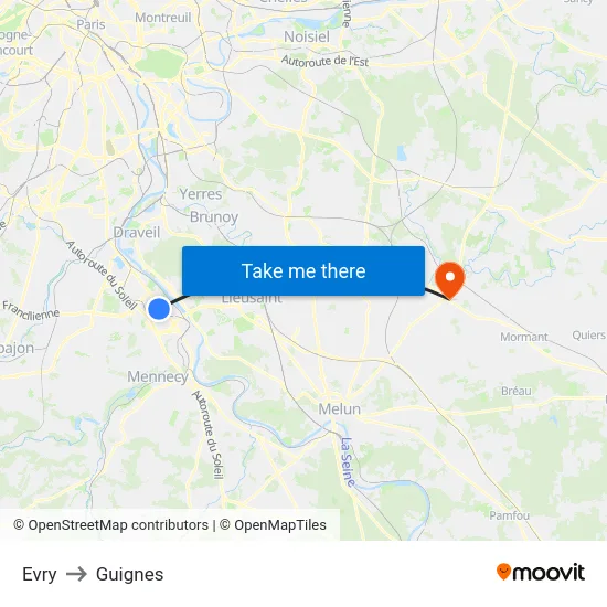 Evry to Guignes map