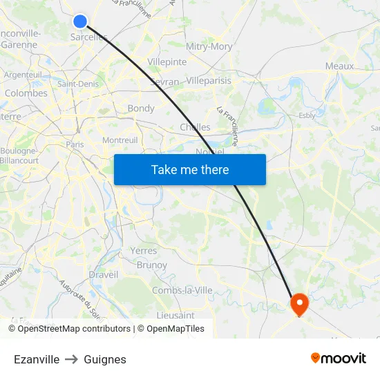 Ezanville to Guignes map