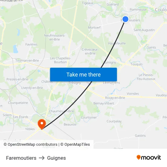 Faremoutiers to Guignes map