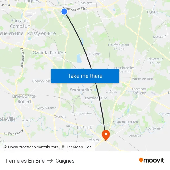 Ferrieres-En-Brie to Guignes map