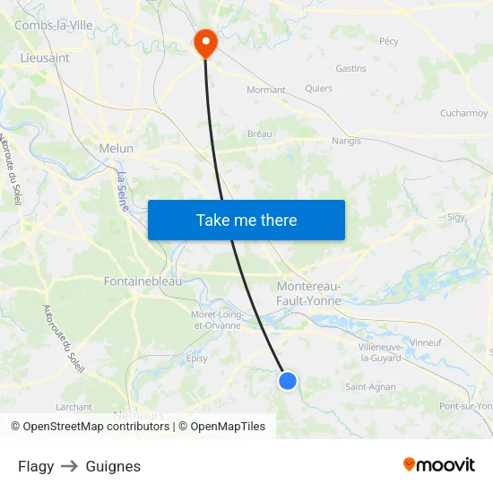 Flagy to Guignes map