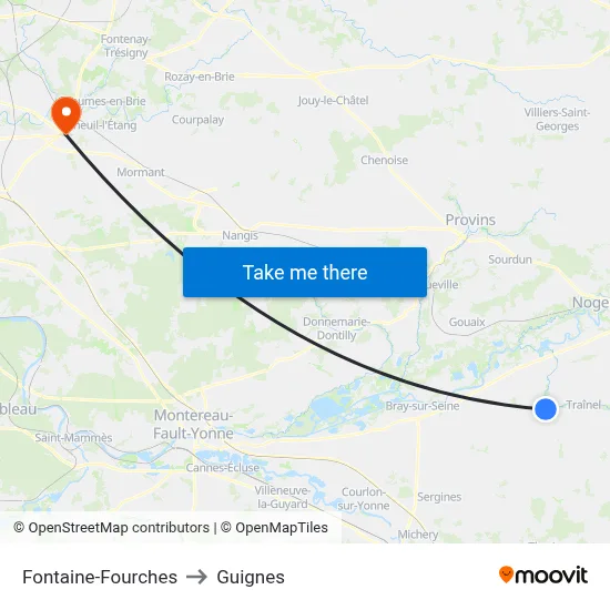 Fontaine-Fourches to Guignes map