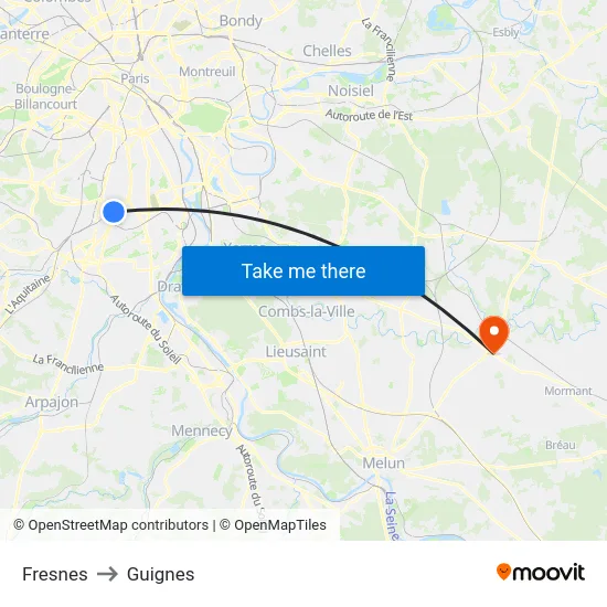 Fresnes to Guignes map