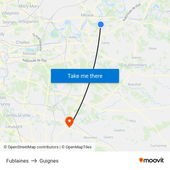 Fublaines to Guignes map