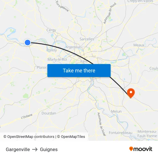 Gargenville to Guignes map