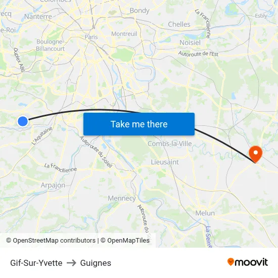 Gif-Sur-Yvette to Guignes map
