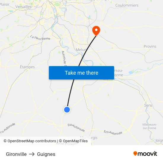 Gironville to Guignes map