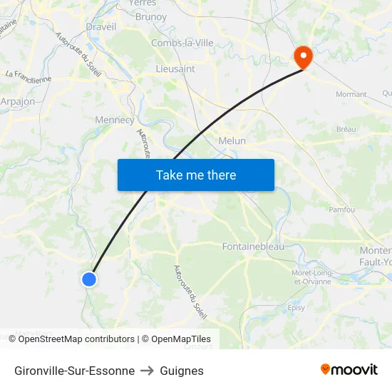 Gironville-Sur-Essonne to Guignes map