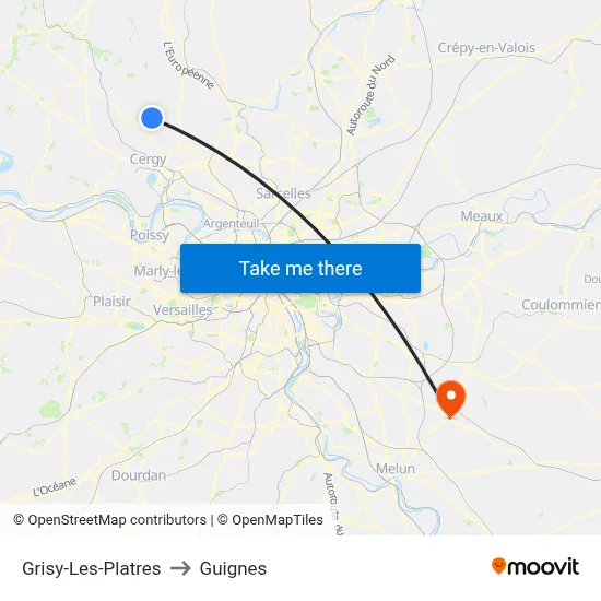 Grisy-Les-Platres to Guignes map
