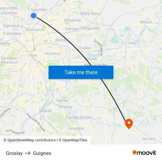 Groslay to Guignes map