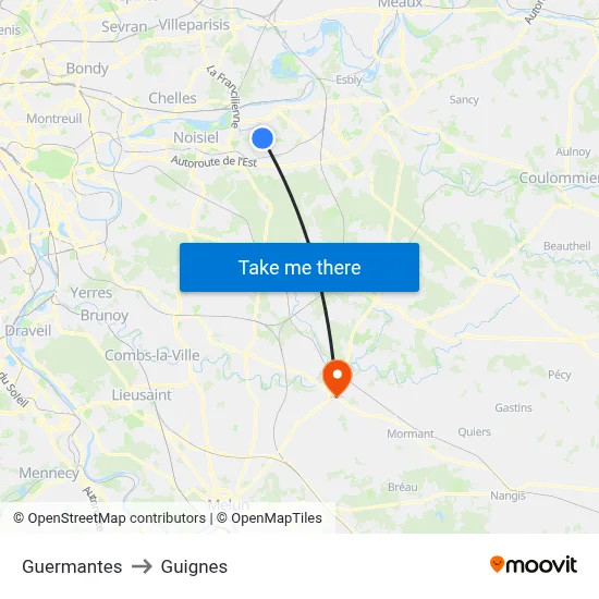 Guermantes to Guignes map