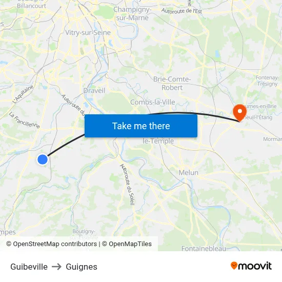 Guibeville to Guignes map