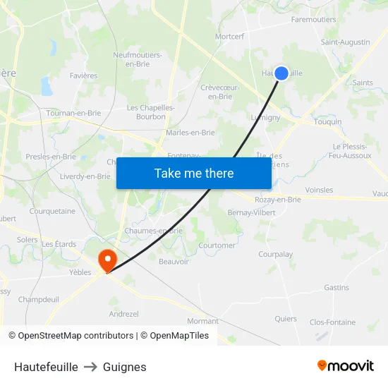 Hautefeuille to Guignes map