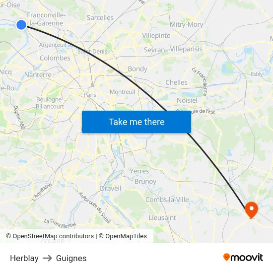 Herblay to Guignes map