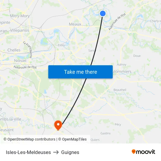 Isles-Les-Meldeuses to Guignes map