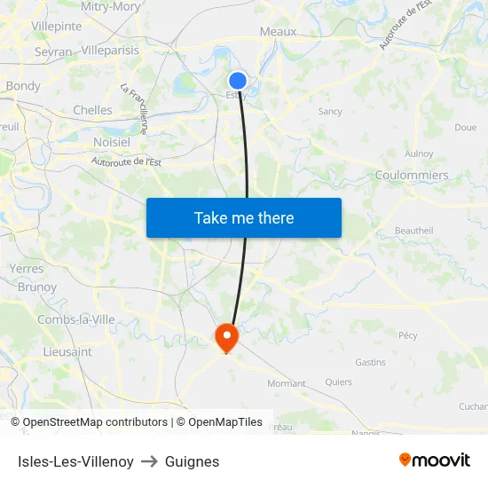 Isles-Les-Villenoy to Guignes map