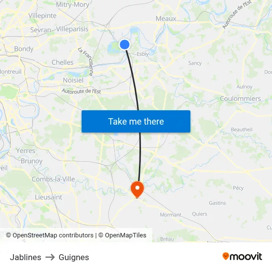 Jablines to Guignes map