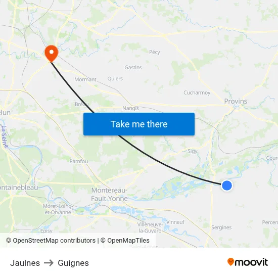 Jaulnes to Guignes map