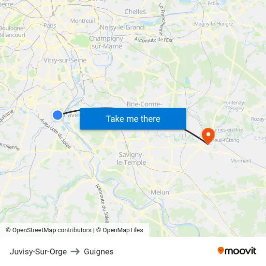 Juvisy-Sur-Orge to Guignes map
