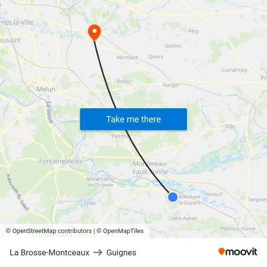 La Brosse-Montceaux to Guignes map