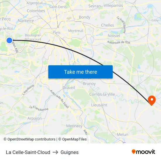 La Celle-Saint-Cloud to Guignes map