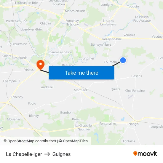 La Chapelle-Iger to Guignes map