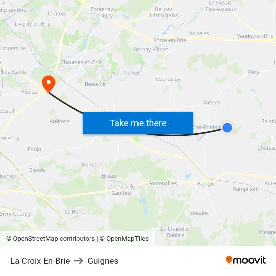 La Croix-En-Brie to Guignes map